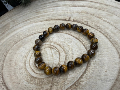 Tiger's Eye Bracelet | Natural Tiger Eye Bead Bracelet | Genuine Gemstone Stretch Bracelet | Handmade Crystal Jewelry
