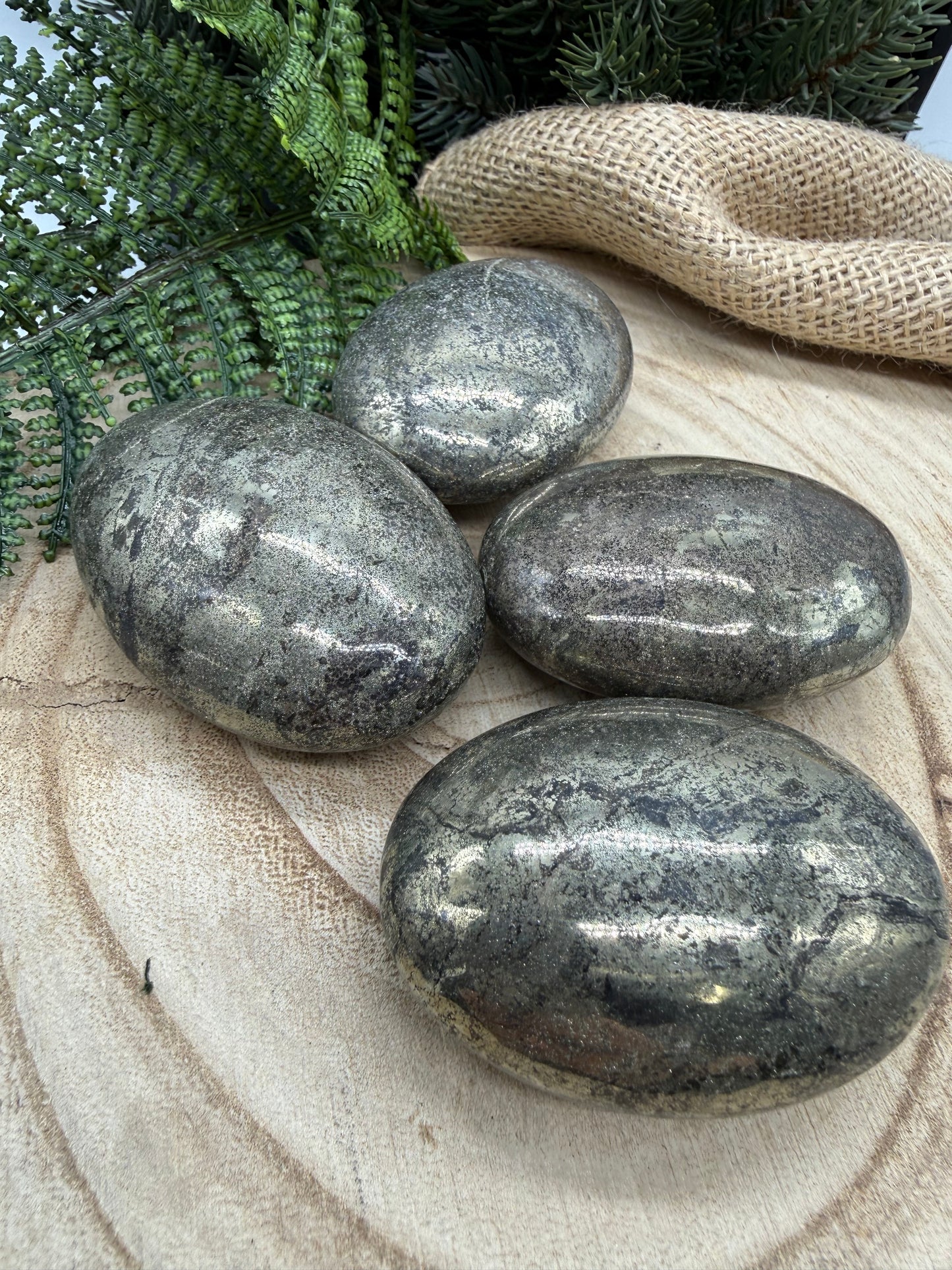 Pyrite Palm Stone | Natural Polished Pyrite Worry Stone | Metallic Gray Crystal
