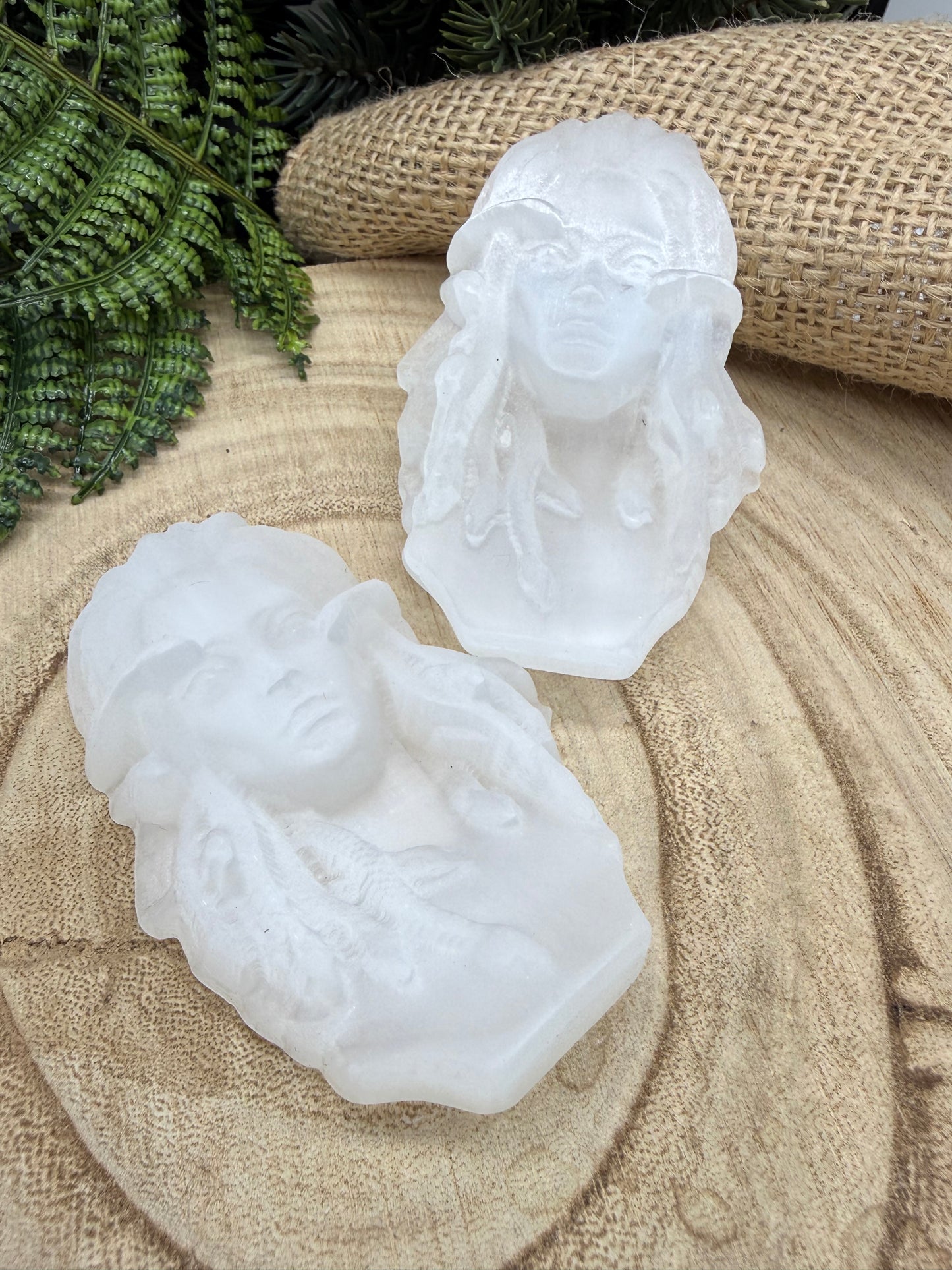 Selenite Medusa Carving | Hand-Carved Medusa Crystal | Selenite Altar Stone