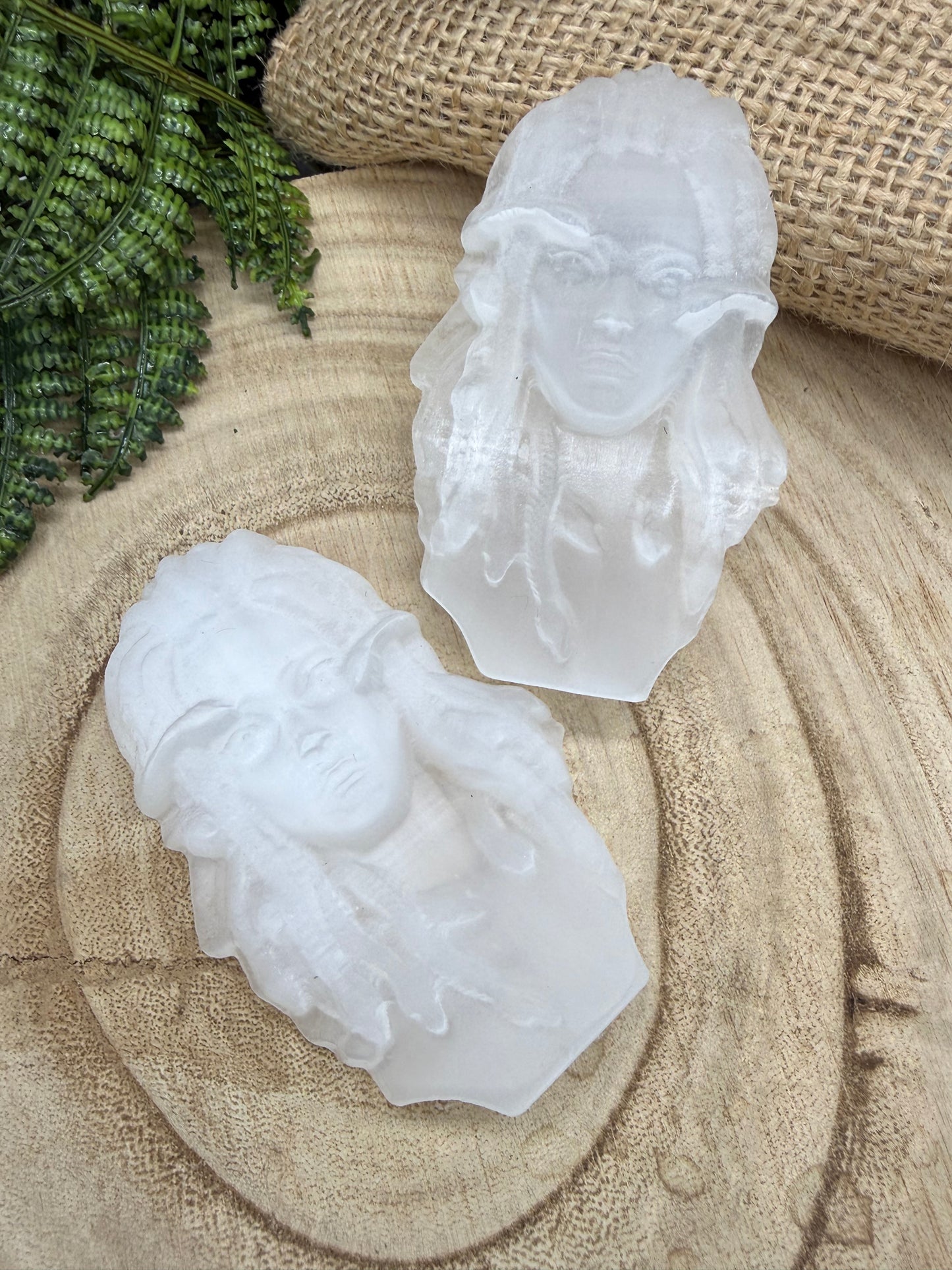 Selenite Medusa Carving | Hand-Carved Medusa Crystal | Selenite Altar Stone
