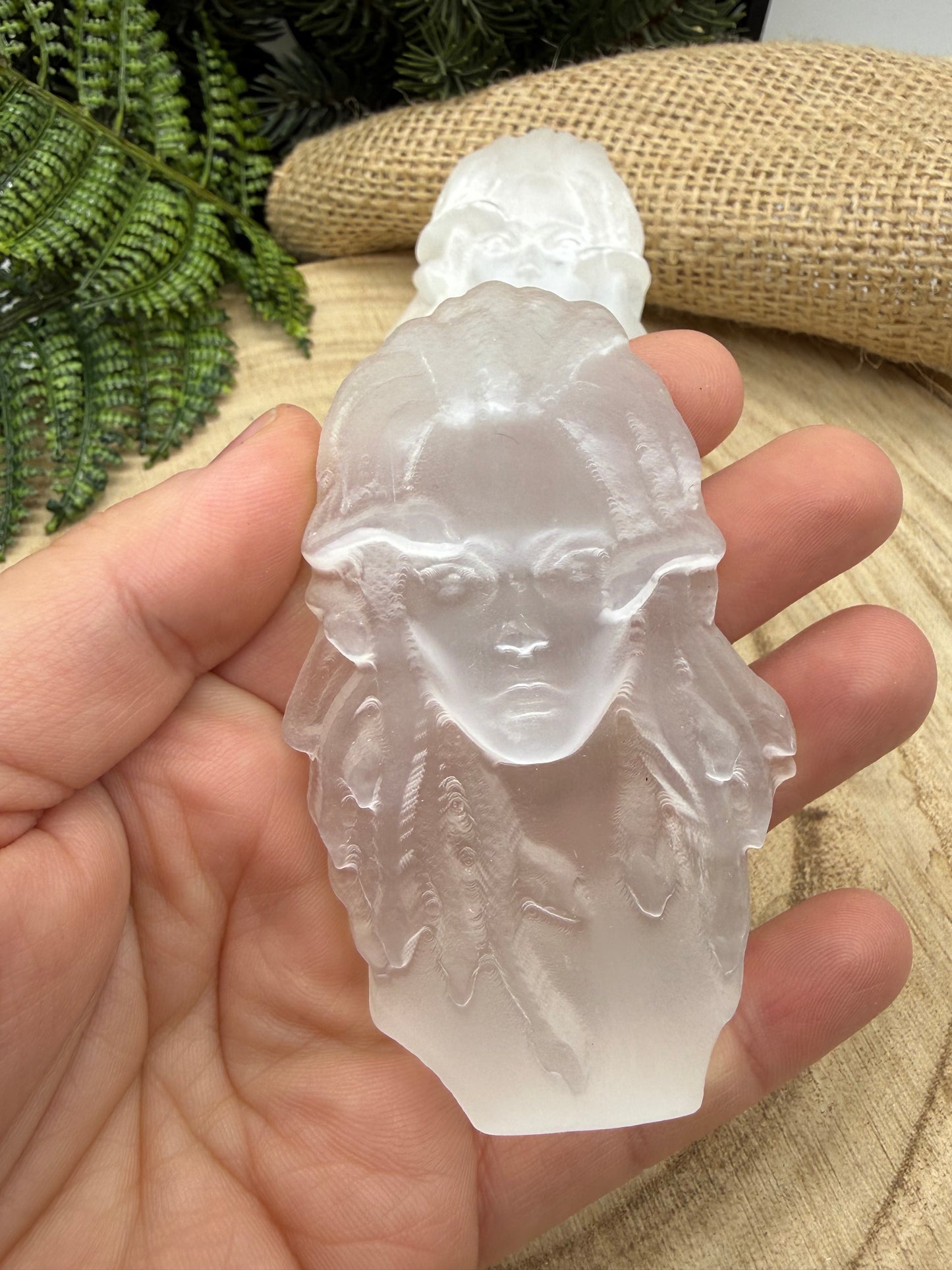 Selenite Medusa Carving | Hand-Carved Medusa Crystal | Selenite Altar Stone