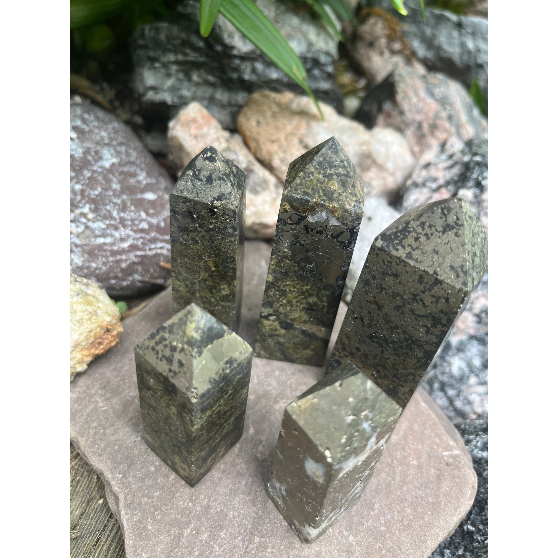 Natural Pyrite Obelisk Towers-Lady Of The Moss