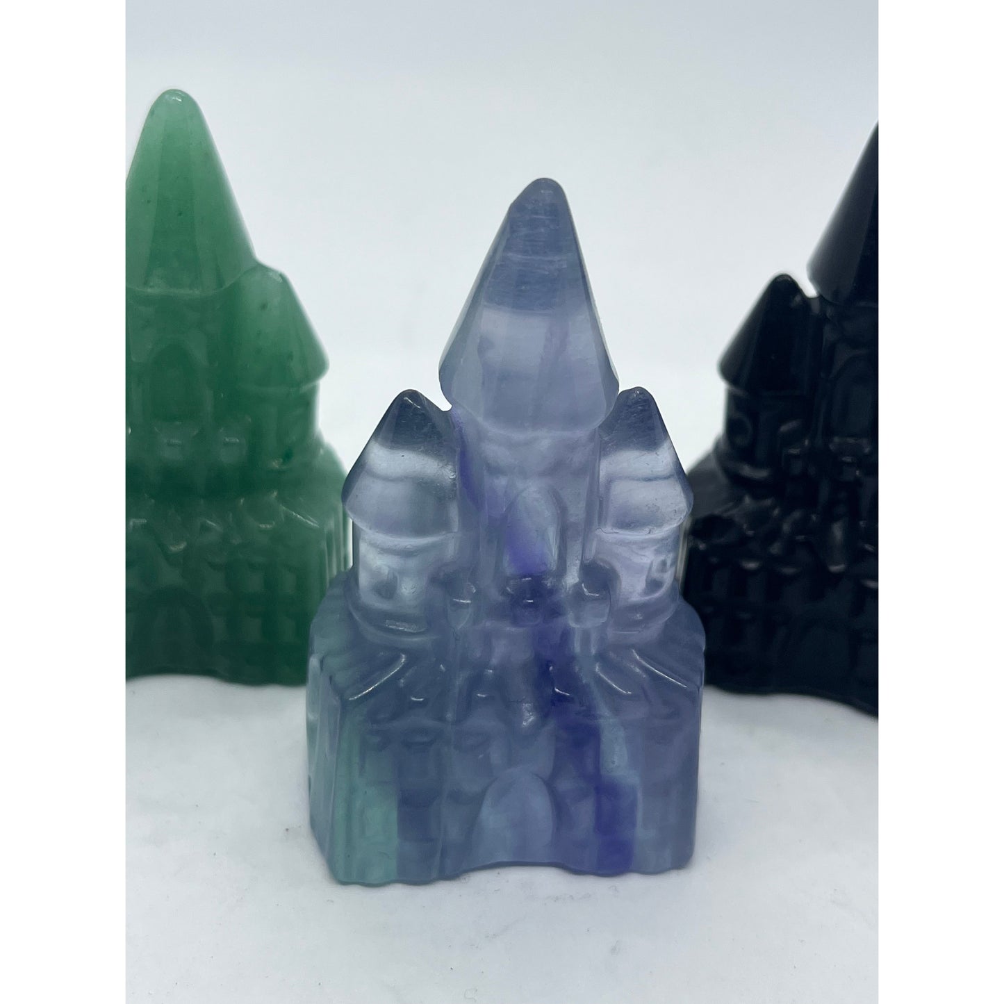 Castle Carving - Green Aventurine-Black Obsidian- Rainbow Fluorite-Lady Of The Moss