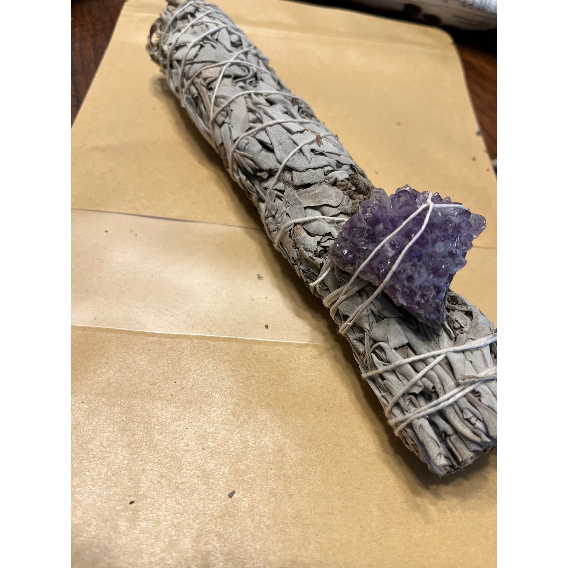 White Sage & Lavender Smudge Stick with Raw Amethyst-Lady Of The Moss