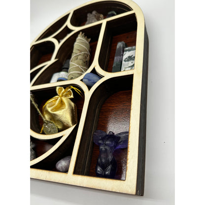 Crescent Moon with Stars Wooden Crystal Shelf-Lady Of The Moss