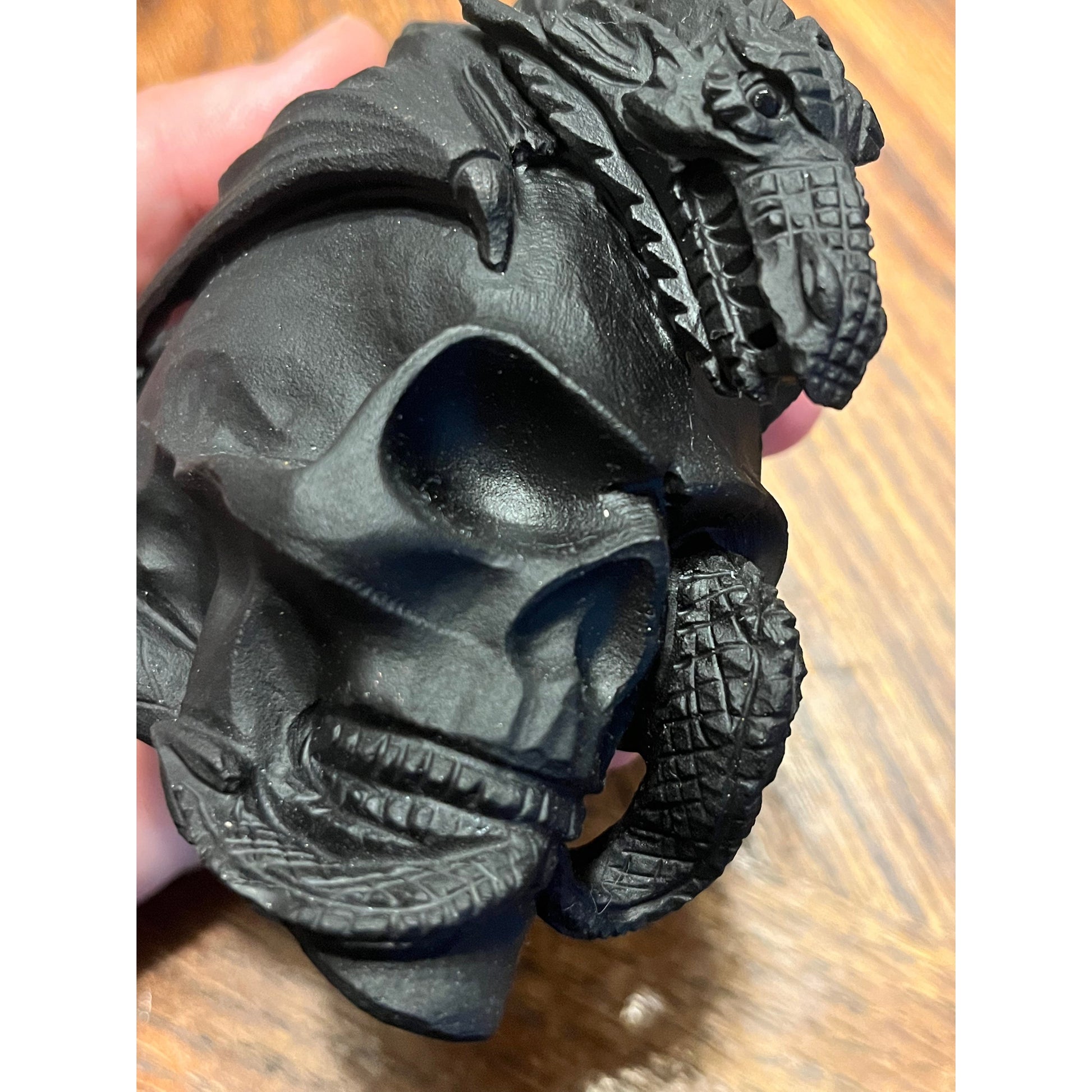 Black Obsidian Skull with Dragon-Lady Of The Moss