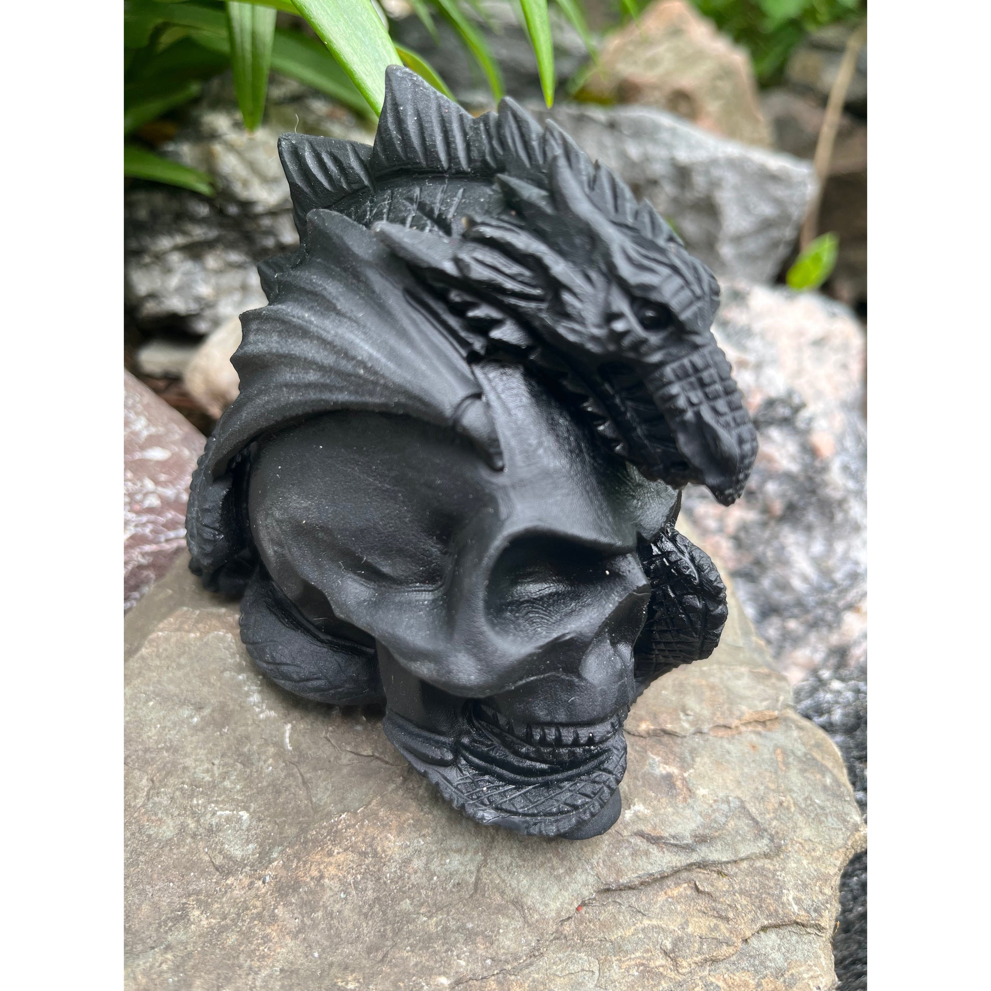 Black Obsidian Skull with Dragon-Lady Of The Moss