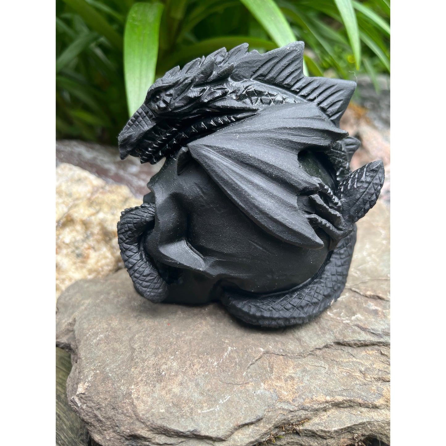 Black Obsidian Skull with Dragon-Lady Of The Moss