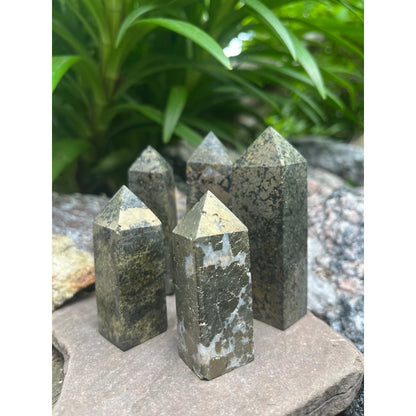 Natural Pyrite Obelisk Towers-Lady Of The Moss