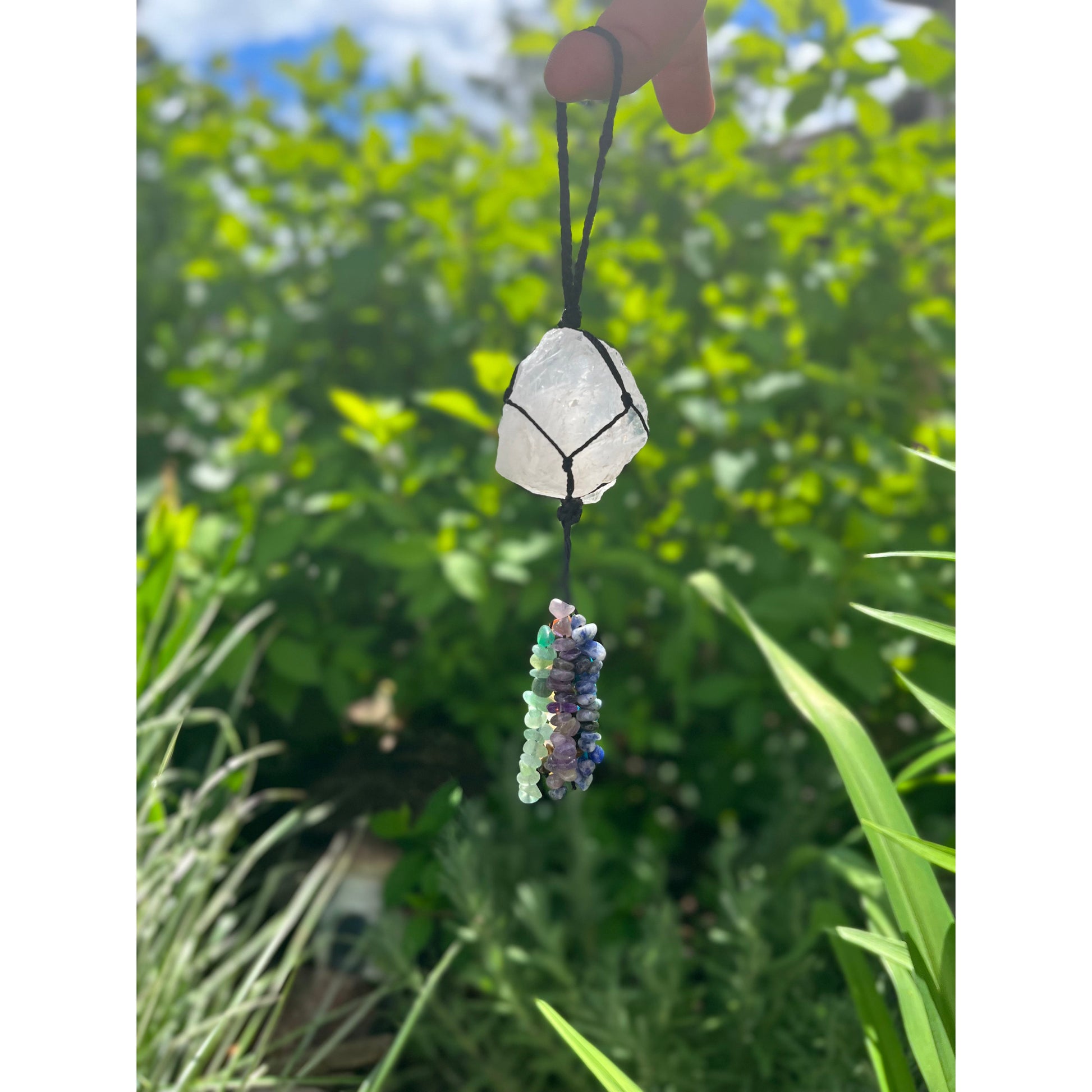 Clear Quartz Raw- Home Car Hanging Ornament-Lady Of The Moss