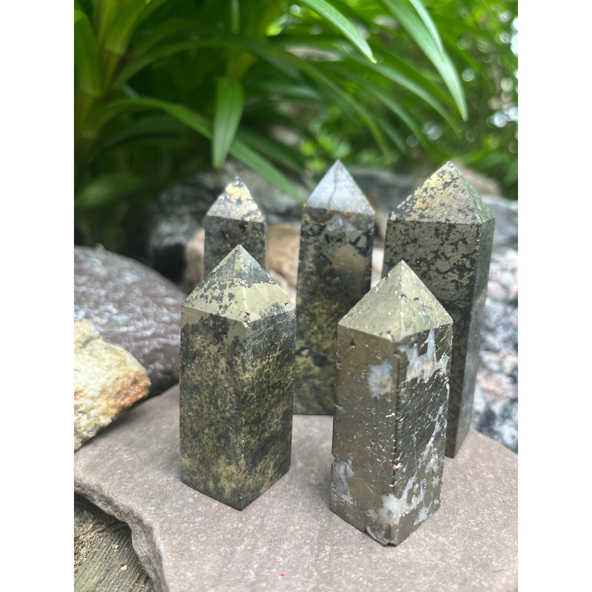 Natural Pyrite Obelisk Towers-Lady Of The Moss