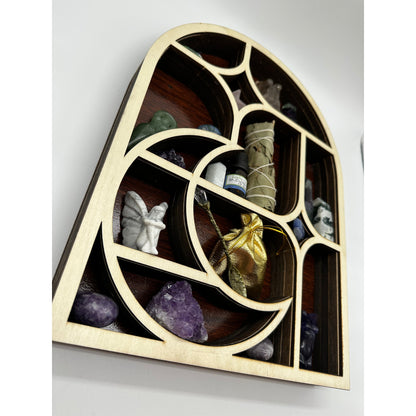 Crescent Moon with Stars Wooden Crystal Shelf-Lady Of The Moss