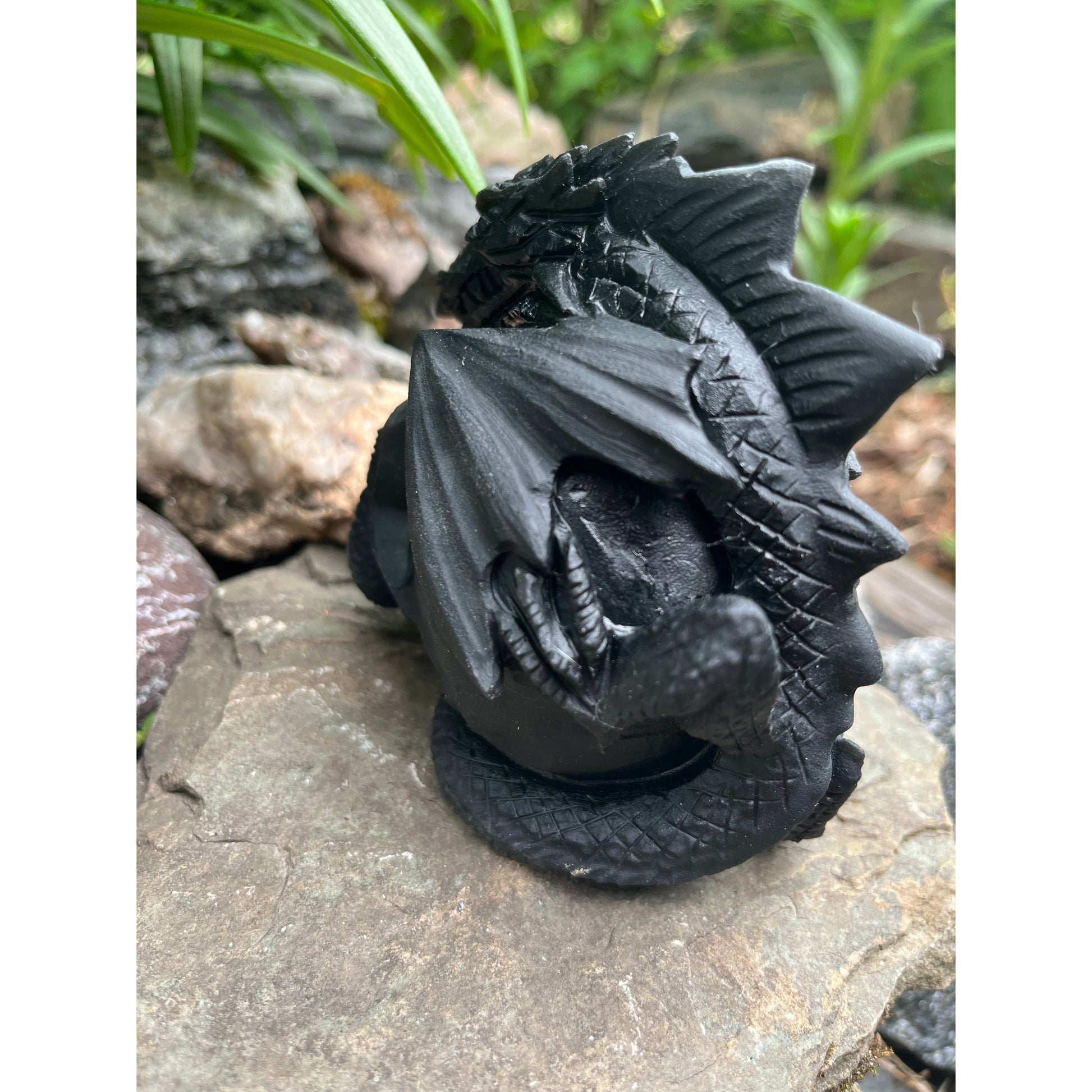 Black Obsidian Skull with Dragon-Lady Of The Moss