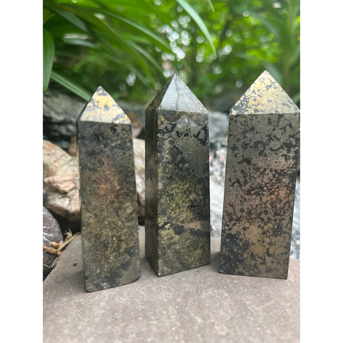 Natural Pyrite Obelisk Towers-Lady Of The Moss