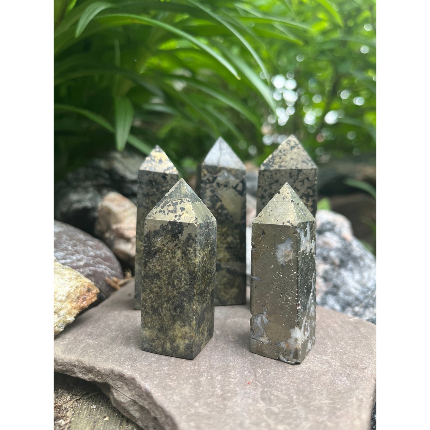 Natural Pyrite Obelisk Towers-Lady Of The Moss