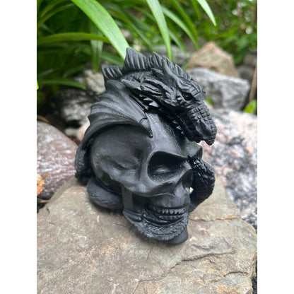 Black Obsidian Skull with Dragon-Lady Of The Moss