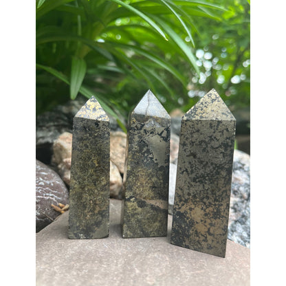 Natural Pyrite Obelisk Towers-Lady Of The Moss